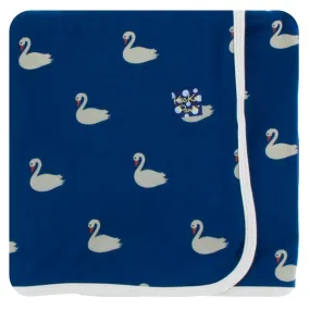 KicKee Pants London Swaddling Blanket in Navy Queens Swan