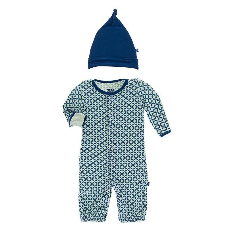 Kickee Pants - Print Layette Converter & Knot Hat Set - Pistachio Taj Mahal