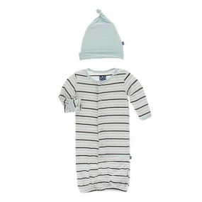 KicKee Pants - Print Layette Gown Converter & Knot Hat Set - Tuscan Afternoon Stripe