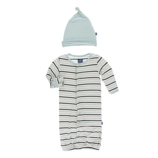 KicKee Pants - Print Layette Gown Converter & Knot Hat Set - Tuscan Afternoon Stripe