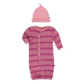 KicKee Pants - Print Ruffle Gown Converter and Single Knot Hat Set - Calypso Agriculture Stripe