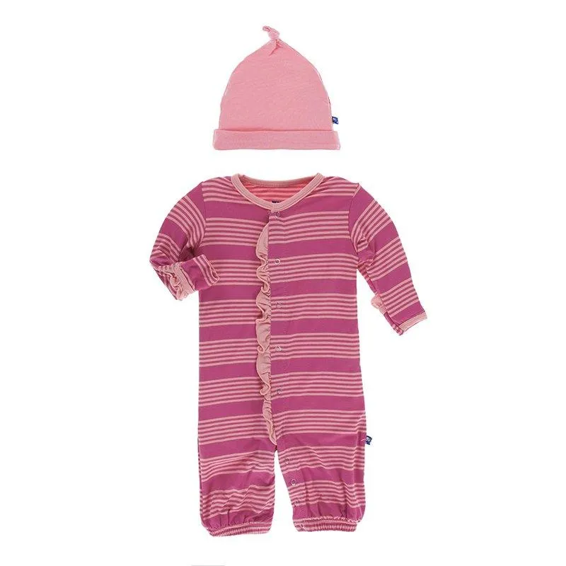 KicKee Pants - Print Ruffle Gown Converter and Single Knot Hat Set - Calypso Agriculture Stripe