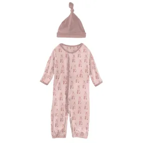 Kickee Pants Print Ruffle Layette Convertible Gown & Hat Set in Baby Rose Ballet
