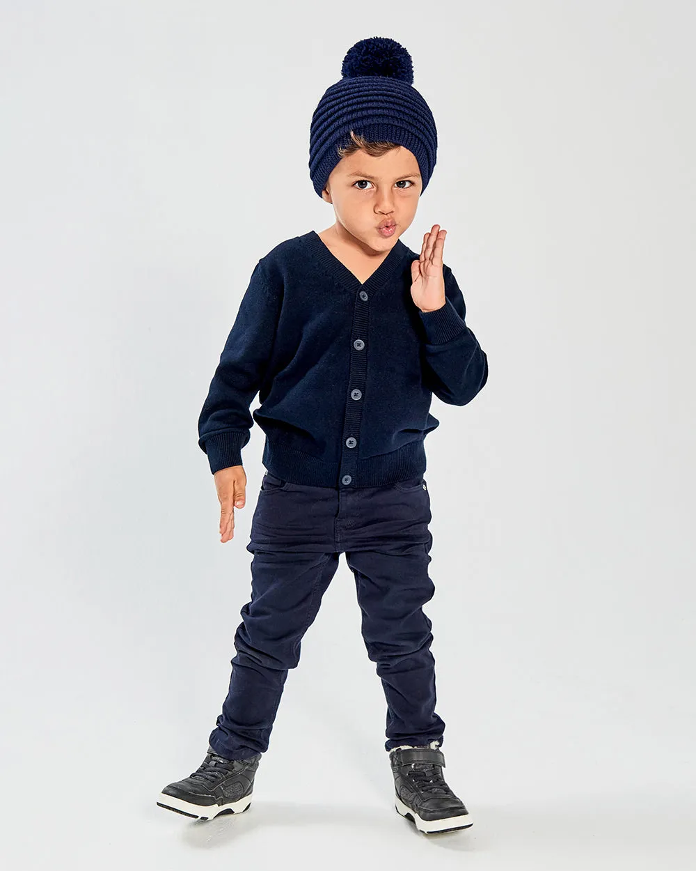 Kids (4-5 Years) Ribbed Hat with Oversized Knit Pompon
