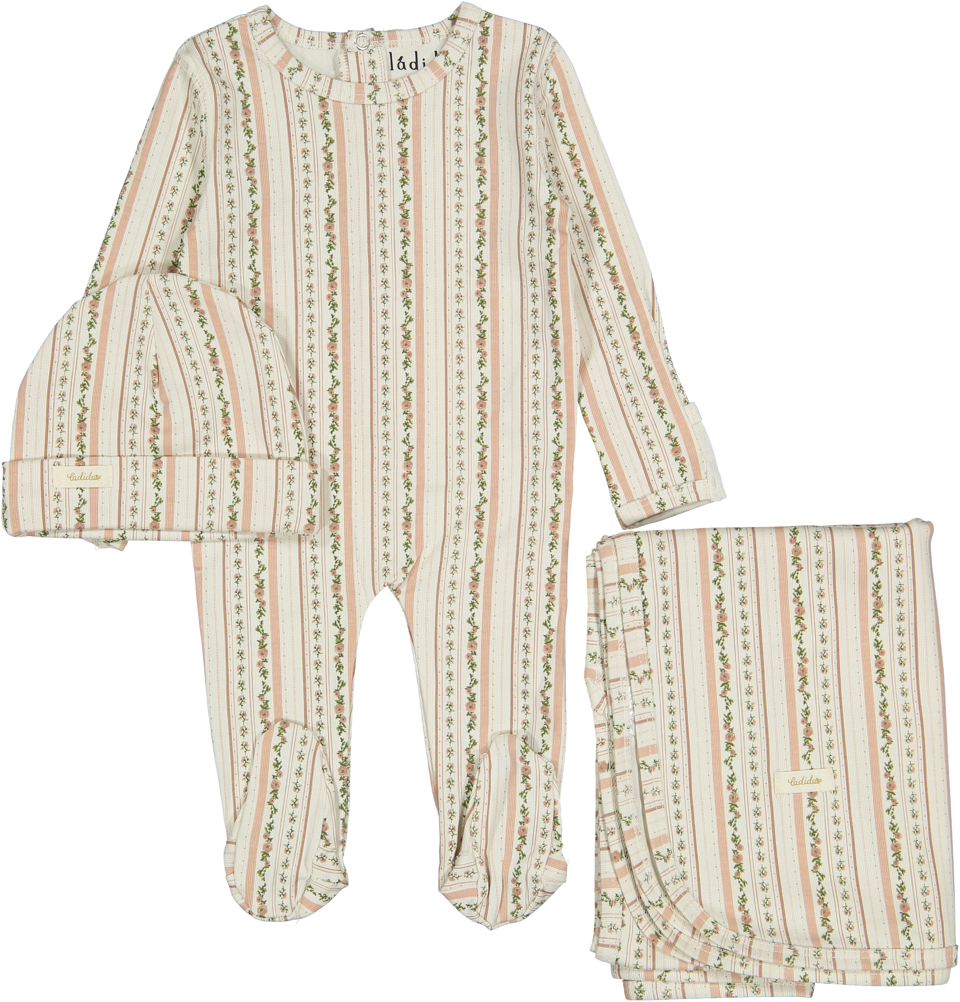 Ladida Blush Blooming Stripe Layette Set