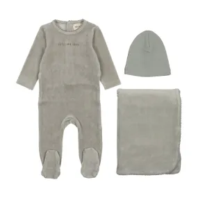 Mema Knit Blue/Mink Little & Loved Velour Layette Set