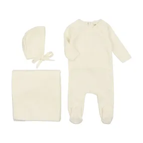 Mema Knit Cream Velour Button Layette Set