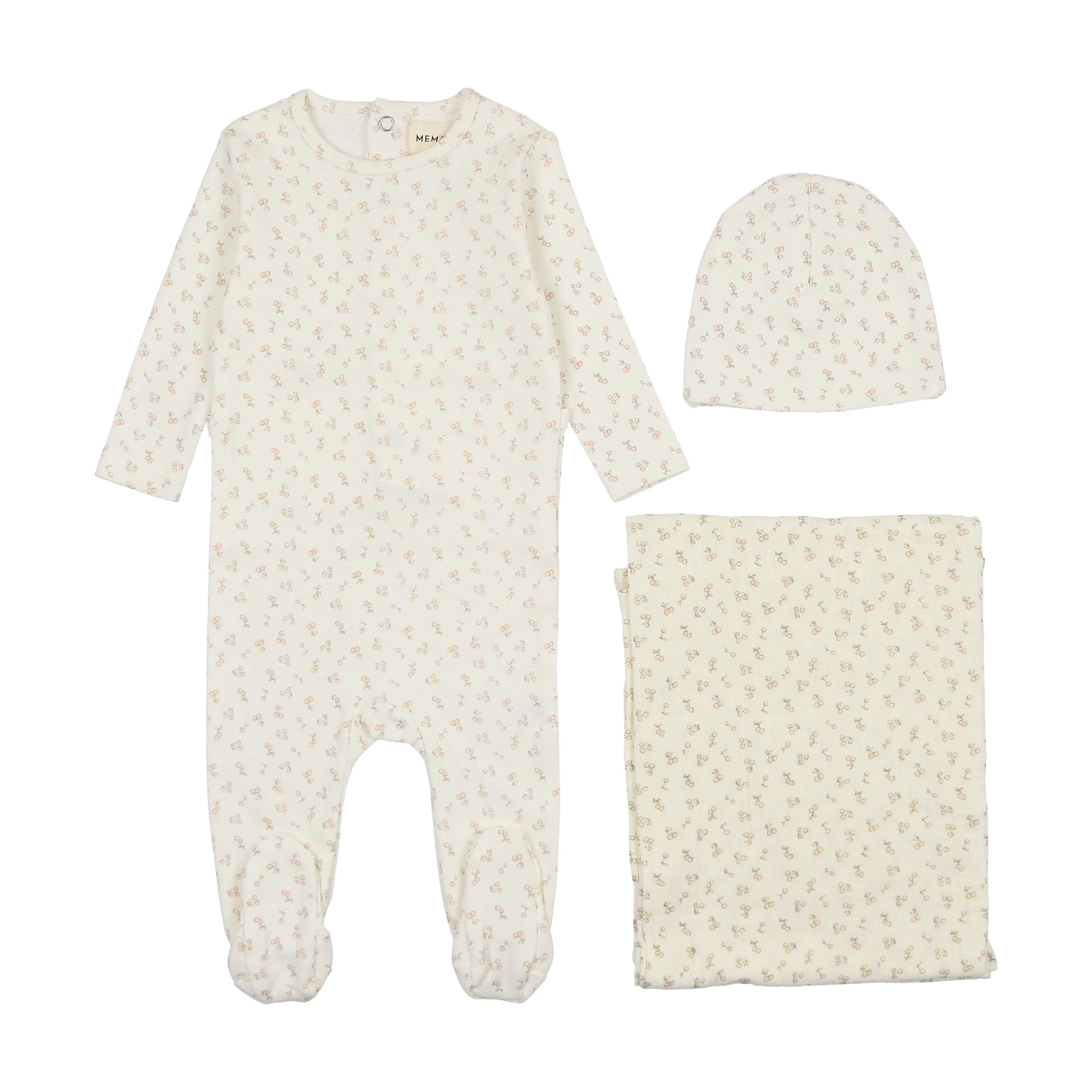 Mema Knit Pink Cherry Print Layette Set