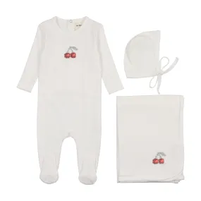 Mema Knit Pink Embroider Cherry Layette Set