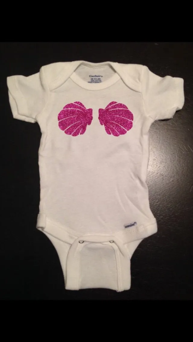 Mermaid Baby Onesie, Mermaid Seashell Bra Shirt, Girl Shirt, Seashells Shirt, Baby Shower Birthday