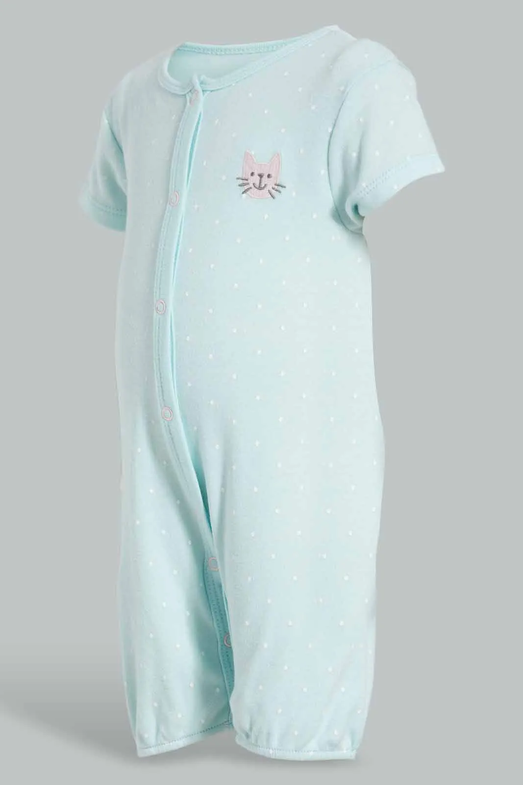 Mint And Pink Cat Sleepsuit Set For Babies (Pack of 2)