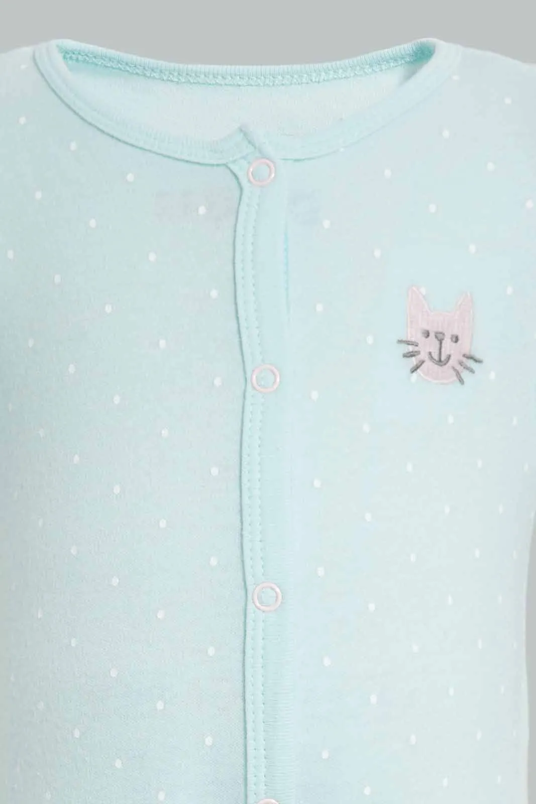 Mint And Pink Cat Sleepsuit Set For Babies (Pack of 2)