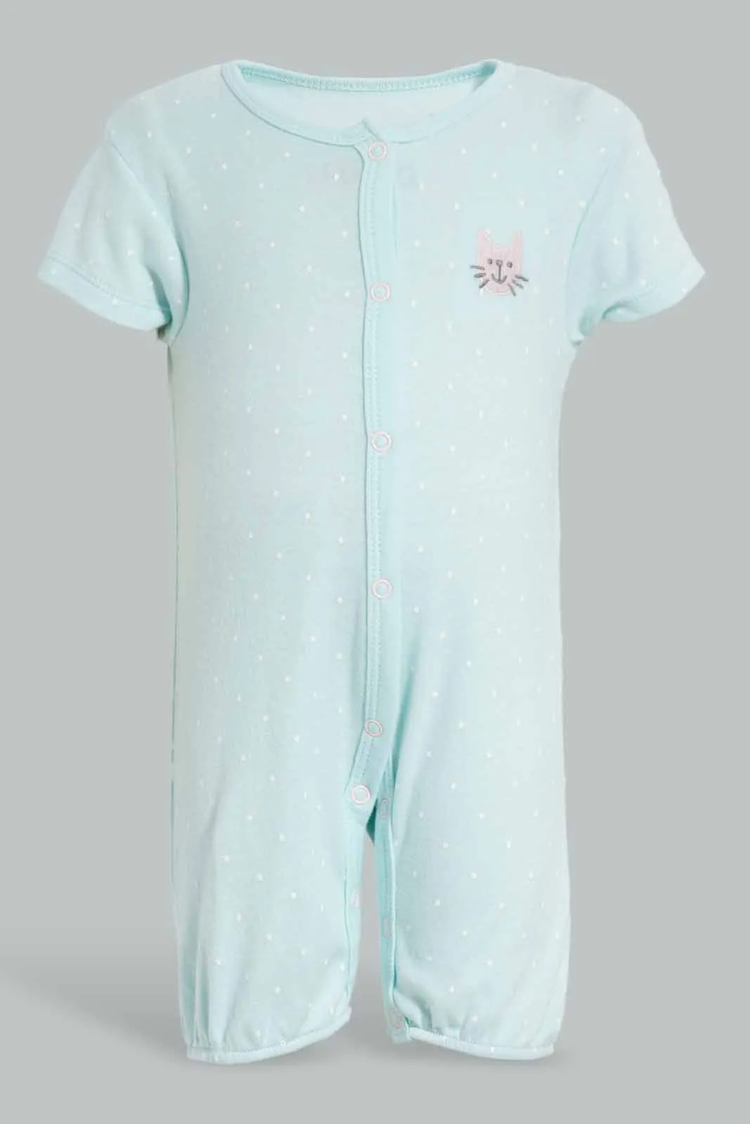 Mint And Pink Cat Sleepsuit Set For Babies (Pack of 2)