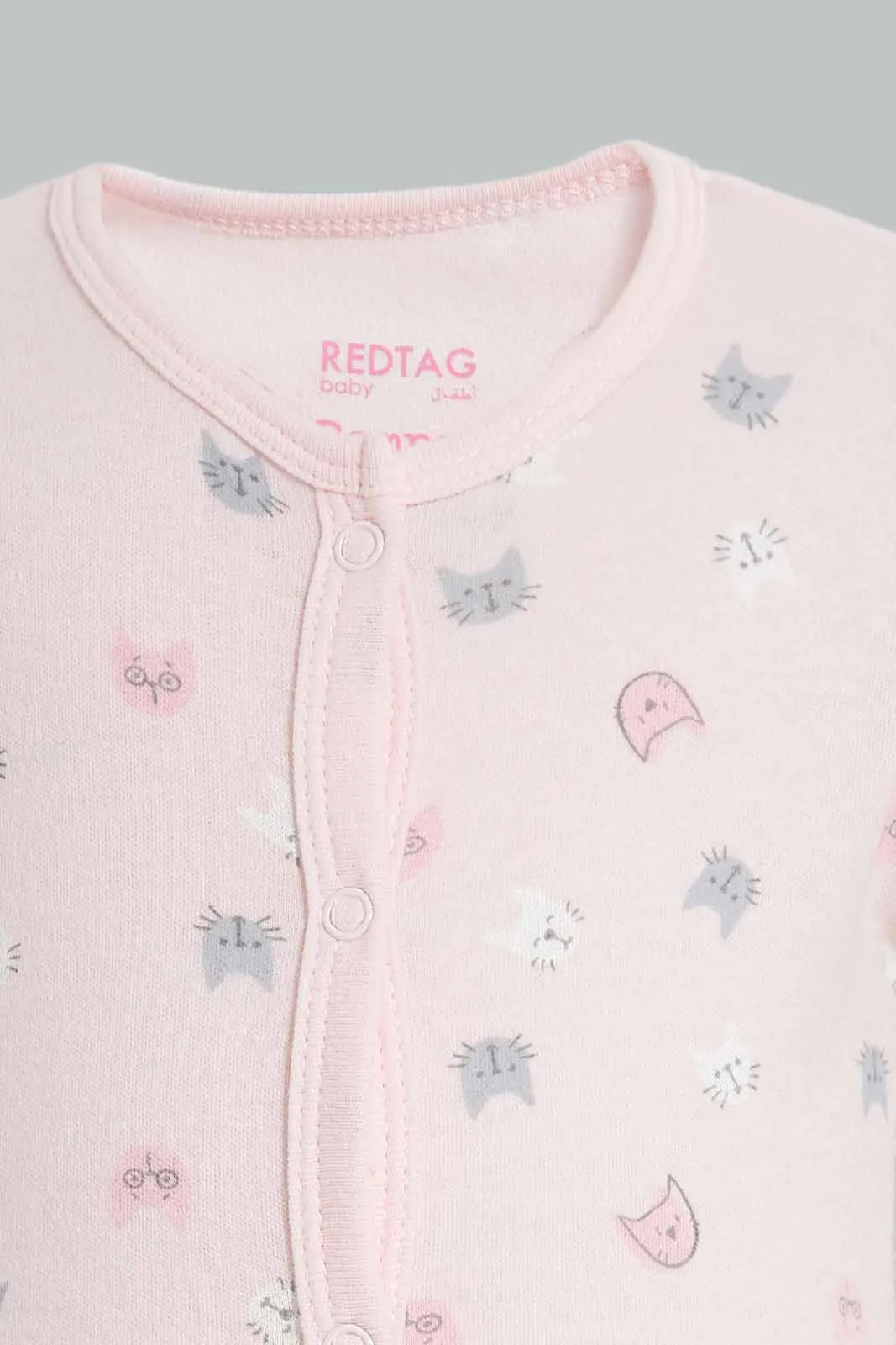 Mint And Pink Cat Sleepsuit Set For Babies (Pack of 2)