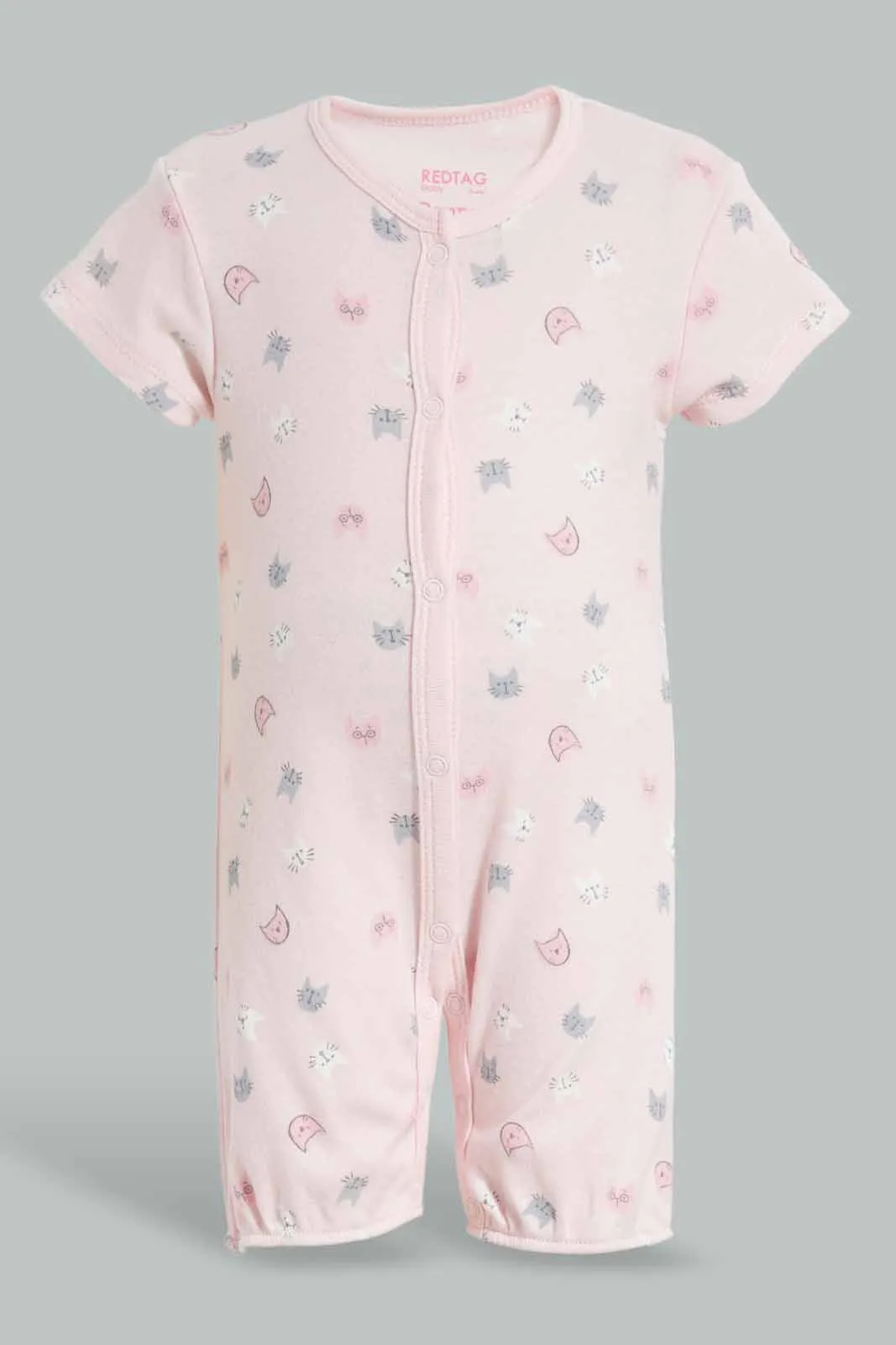 Mint And Pink Cat Sleepsuit Set For Babies (Pack of 2)