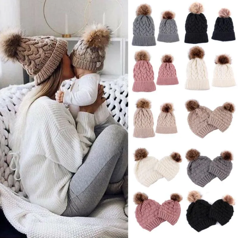 Mom And Child Warm Matching Winter Knitted Soft Beanie Hats