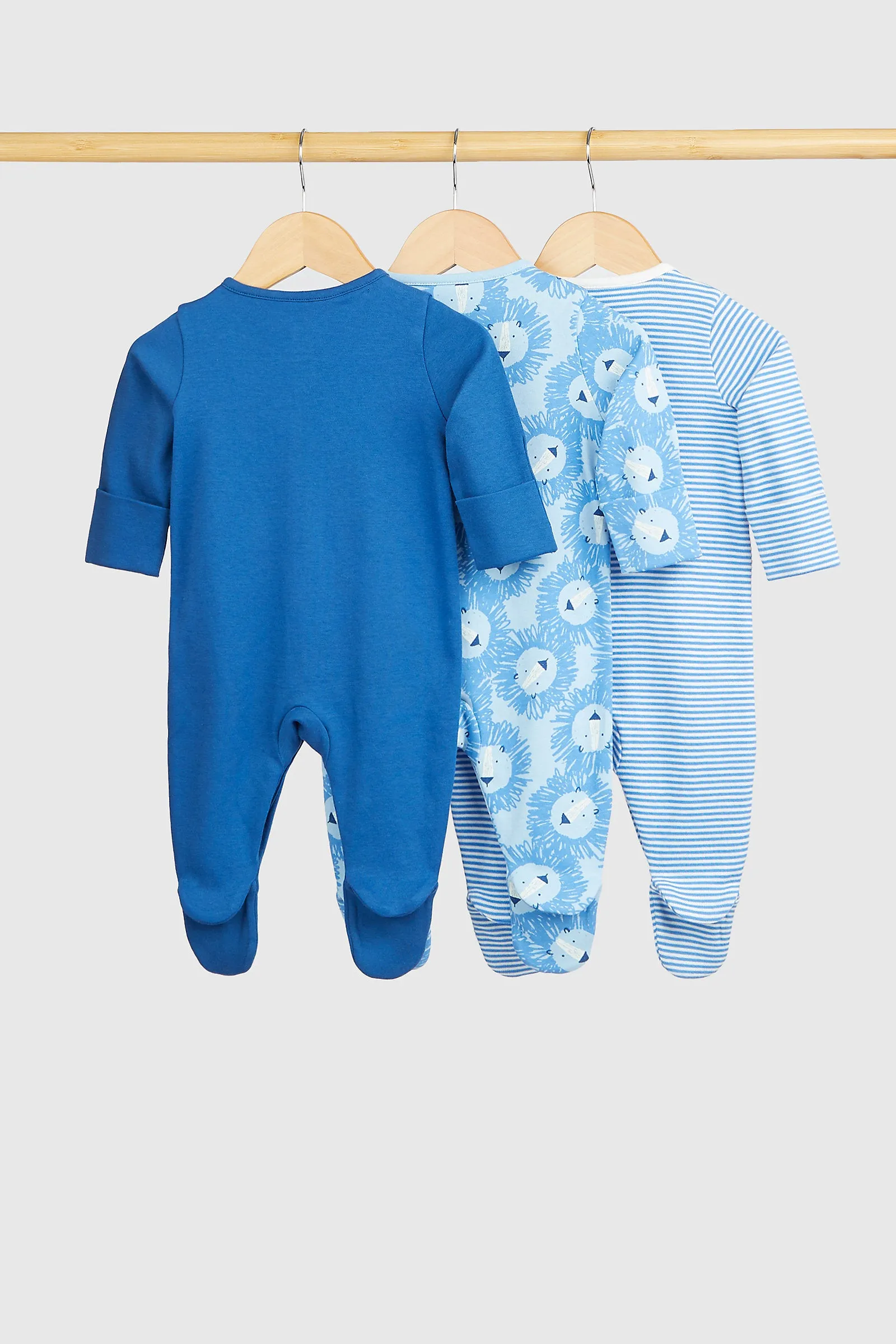 Mothercare Blue Lion Baby Sleepsuits - 3 Pack