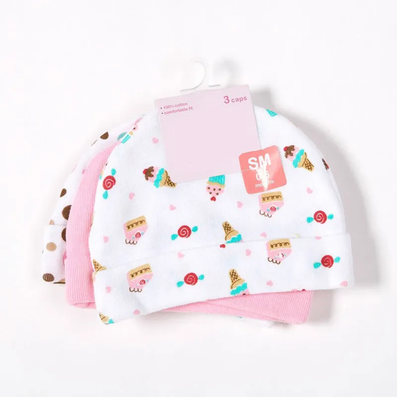 Newborn Baby Hats Star Printed 3pcs/lot