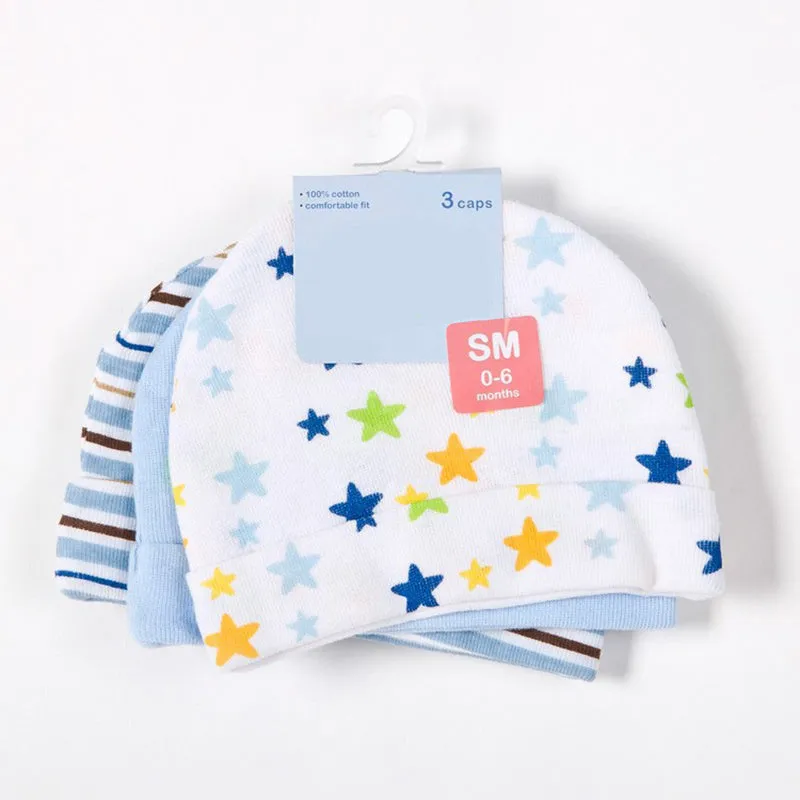 Newborn Baby Hats Star Printed 3pcs/lot