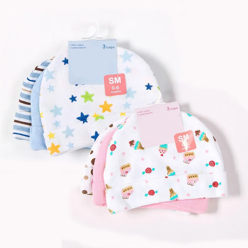 Newborn Baby Hats Star Printed 3pcs/lot