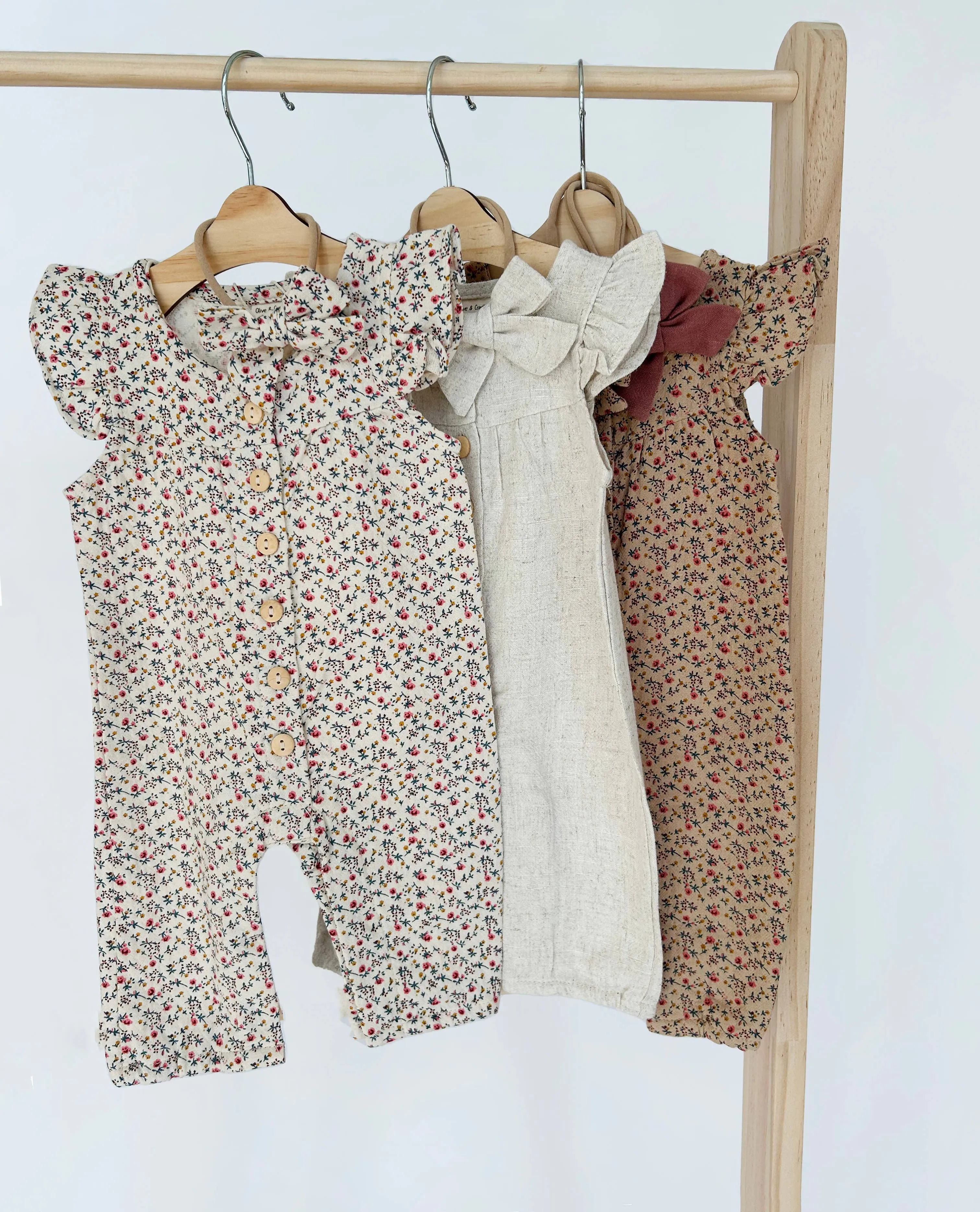 OLIVE & CRADLE - Baby Girl ROMPER Jumpsuit Ruffle sleeve MELANIE outfit  Bow