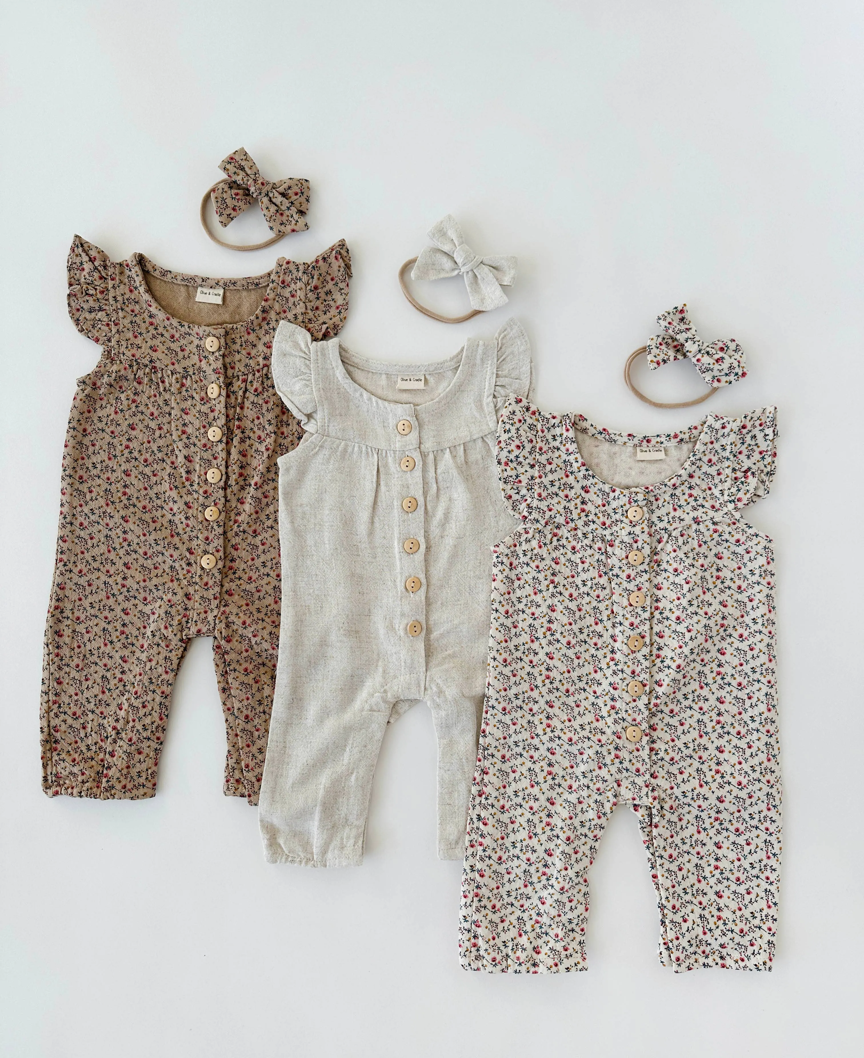 OLIVE & CRADLE - Baby Girl ROMPER Jumpsuit Ruffle sleeve MELANIE outfit  Bow