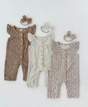 OLIVE & CRADLE - Baby Girl ROMPER Jumpsuit Ruffle sleeve MELANIE outfit  Bow