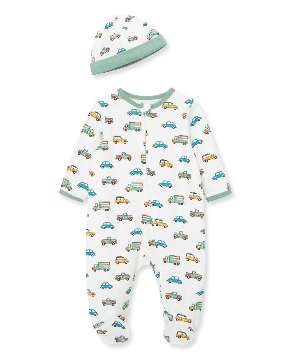 On the Go 2-Way-Zip Footed One-Piece and Hat