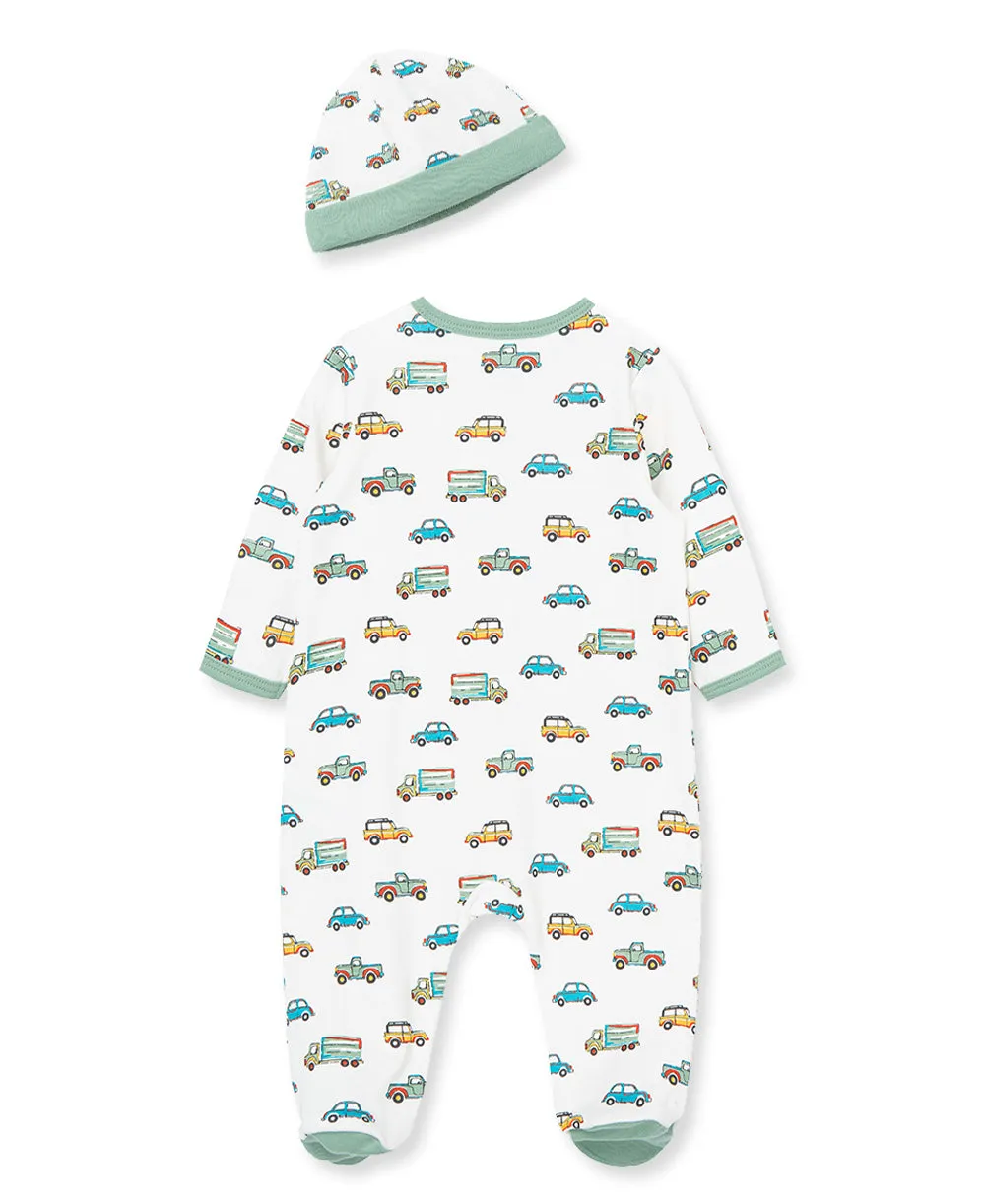 On the Go 2-Way-Zip Footed One-Piece and Hat