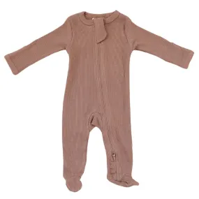 organic cotton ribbed footed one-piece zipper, dusty rose