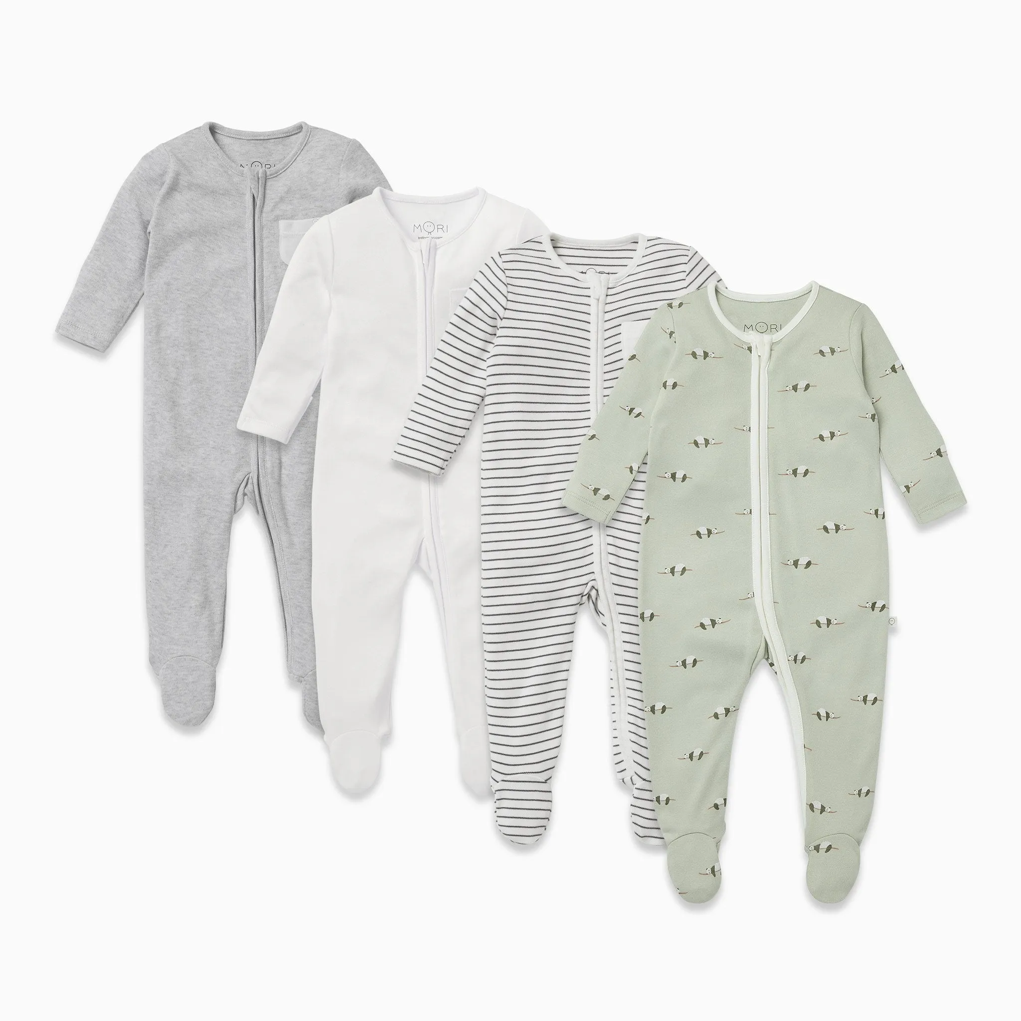 Panda Zip Baby Pajamas 4 Pack