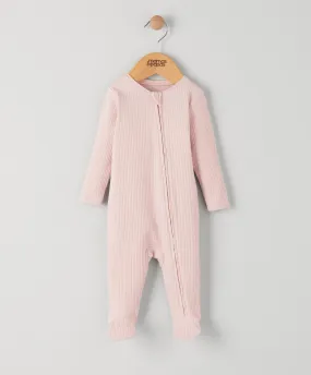Pink Ribbed Zip Sleepsuit