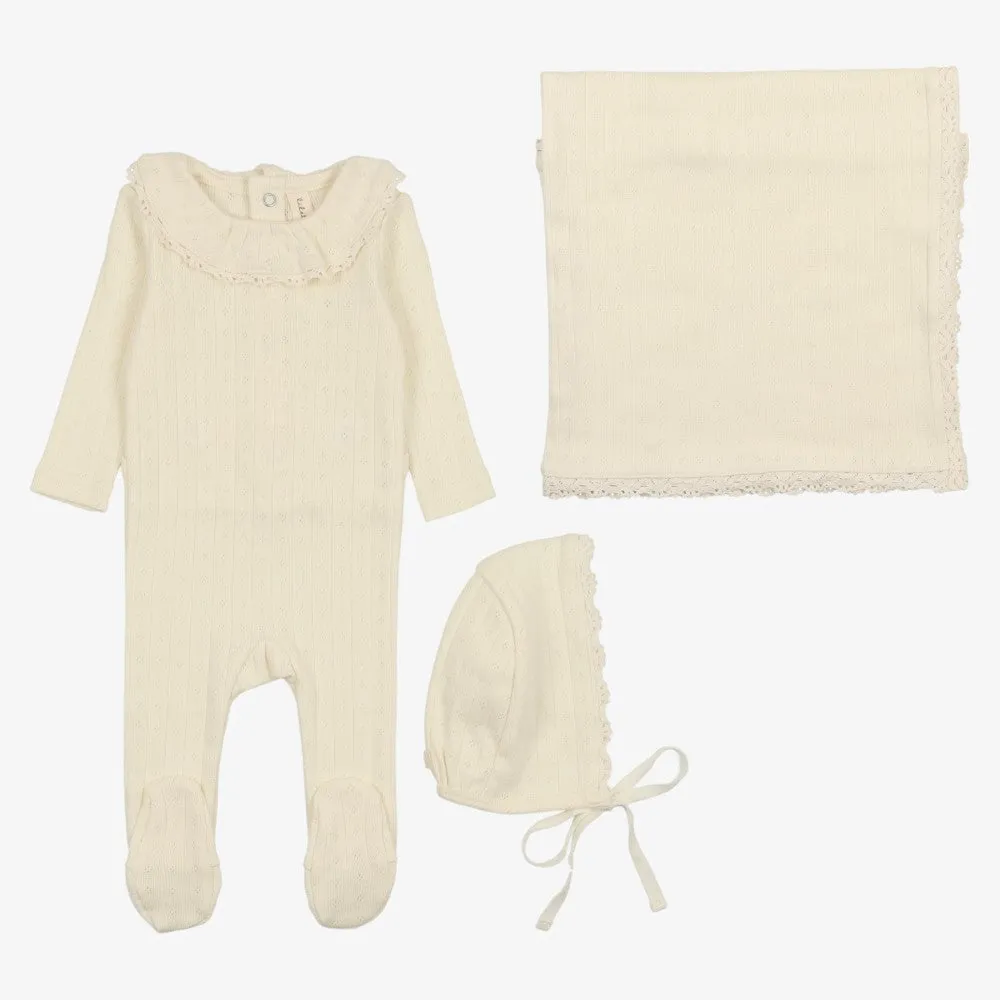 Pointelle Ruffle Take Me Home Set - Milk