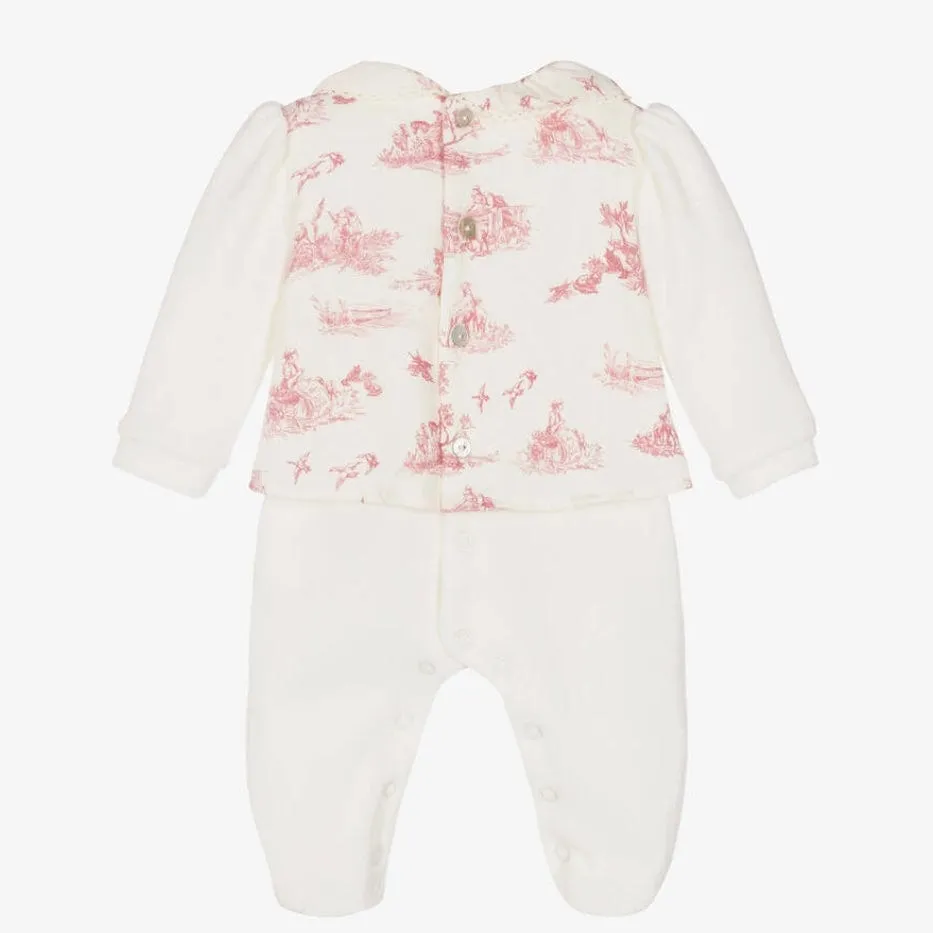 PURETÉ - Velour Toile De Jouy Three Piece Baby Layette Set - Pink