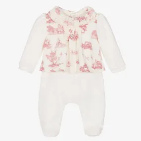 PURETÉ - Velour Toile De Jouy Three Piece Baby Layette Set - Pink