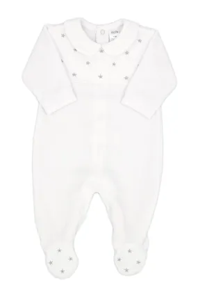 "Amari" White Velour Star Sleepsuit