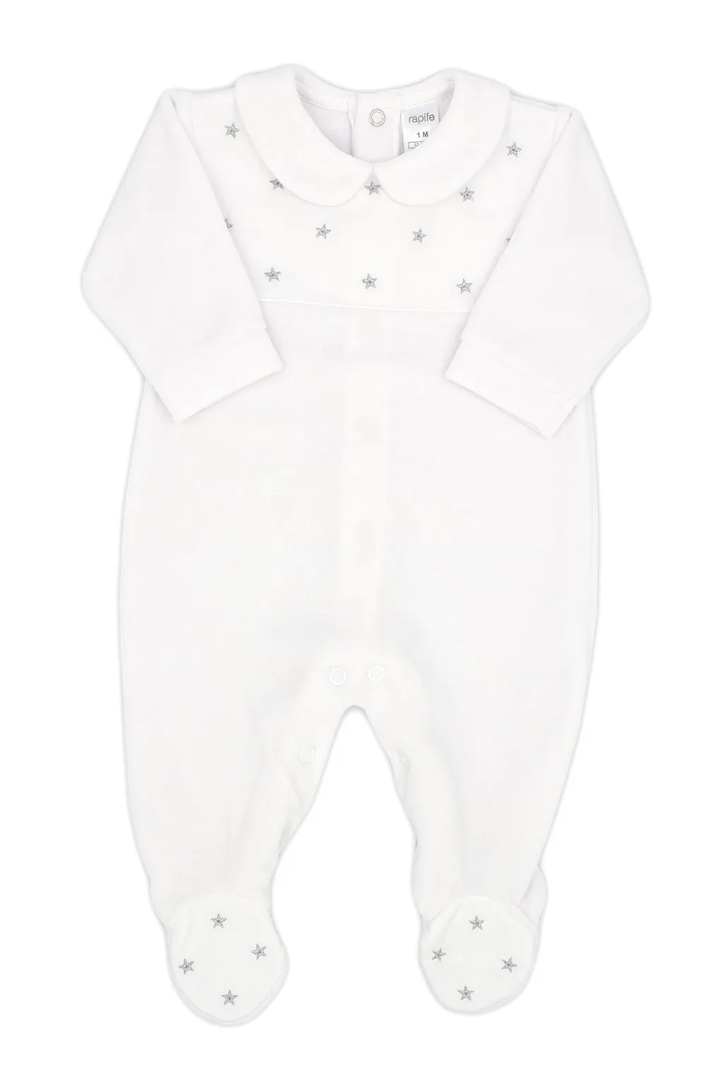 "Amari" White Velour Star Sleepsuit