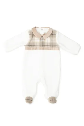 "Ezekiel" Stone Tartan Velour Sleepsuit