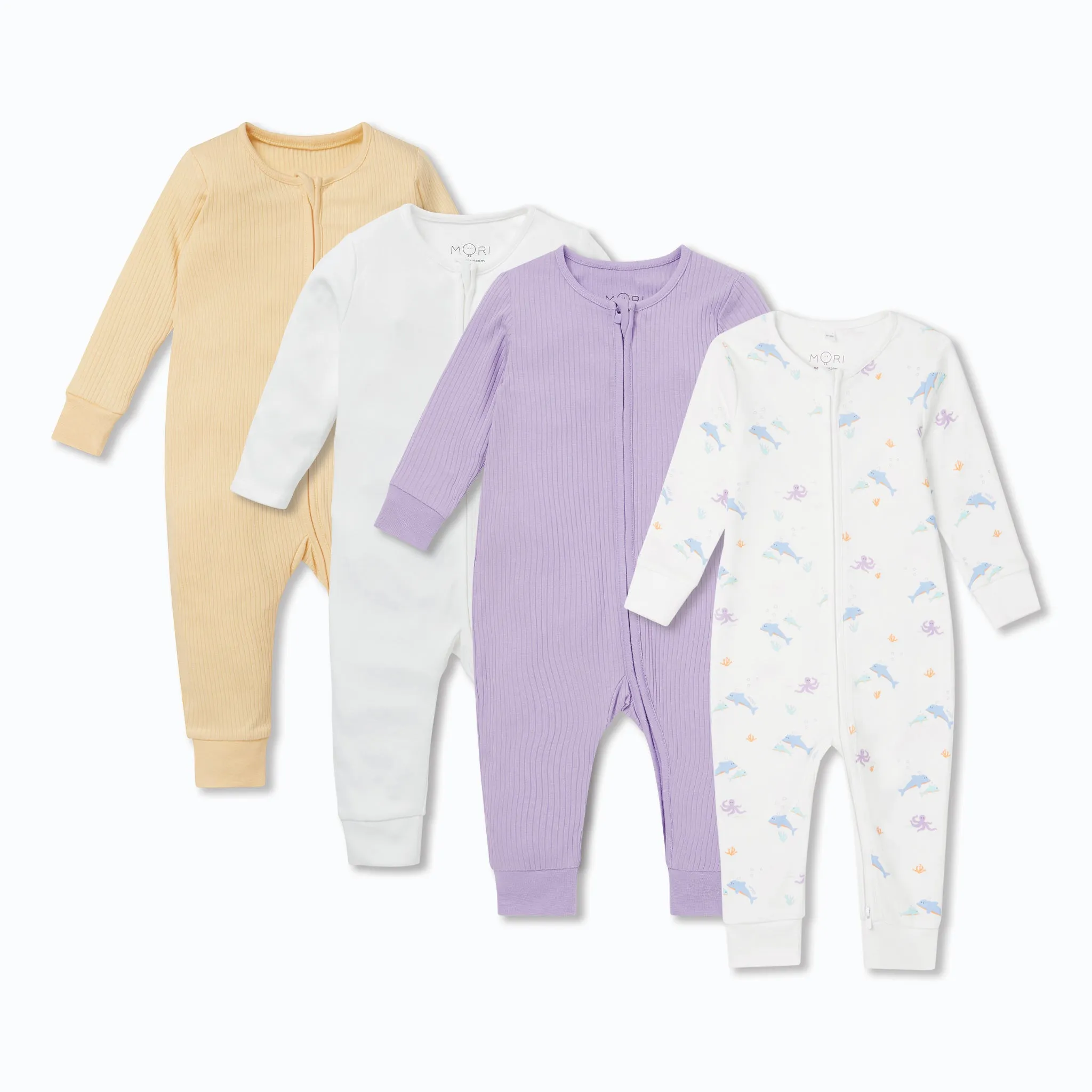 Ribbed & Signature Clever Zip Sleepsuit 4 Pack
