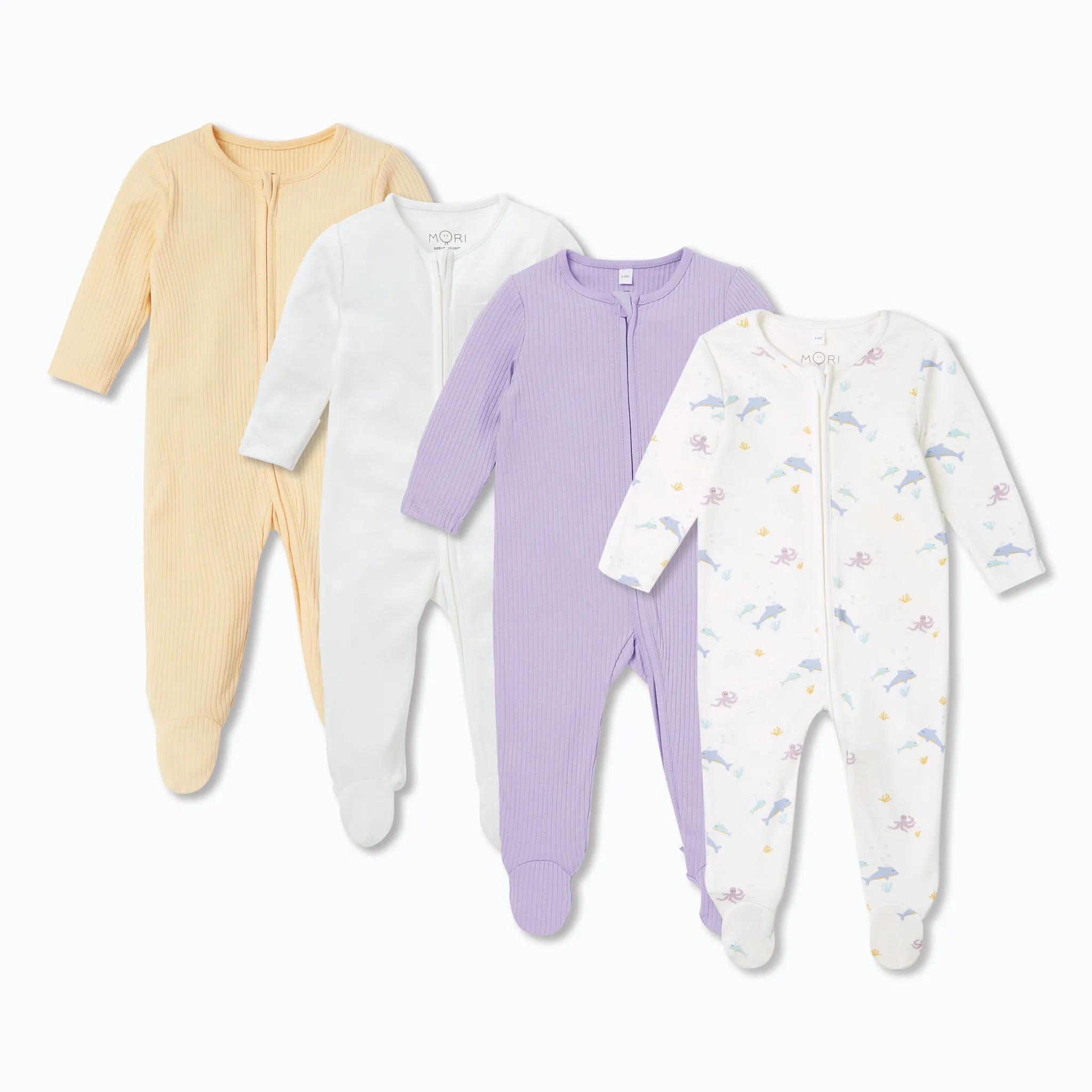 Ribbed & Signature Clever Zip Sleepsuit 4 Pack