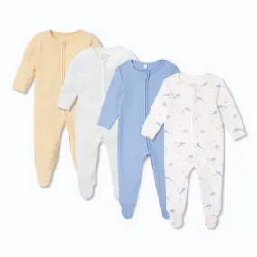 Ribbed & Signature Clever Zip Sleepsuit 4 Pack
