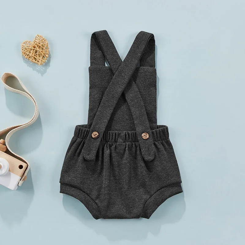 Ribbed Solid Sleeveless Suspender Style Romper Overalls