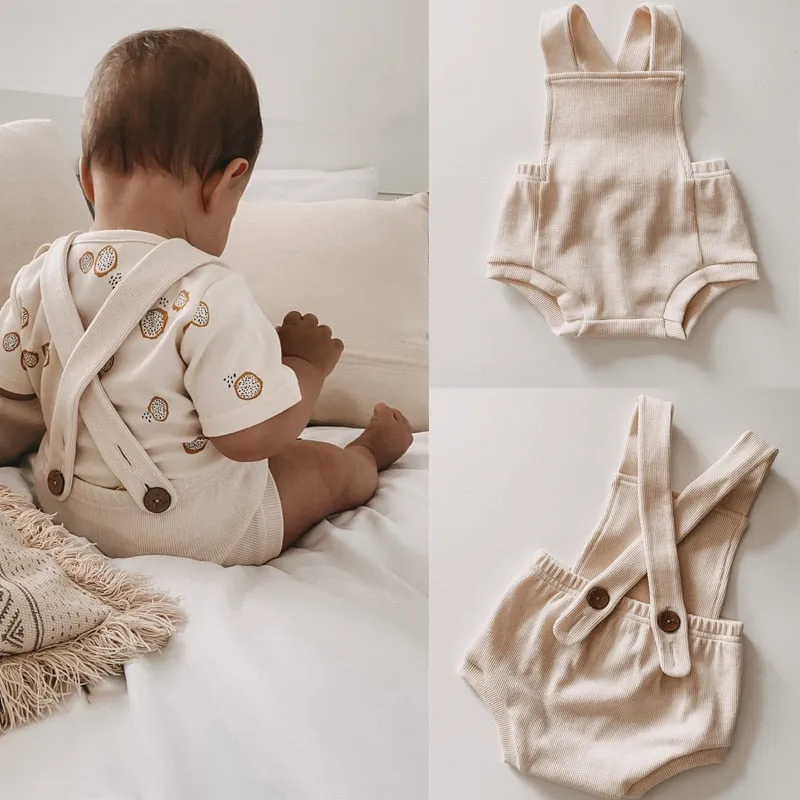Ribbed Solid Sleeveless Suspender Style Romper Overalls