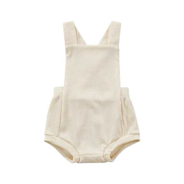 Ribbed Solid Sleeveless Suspender Style Romper Overalls