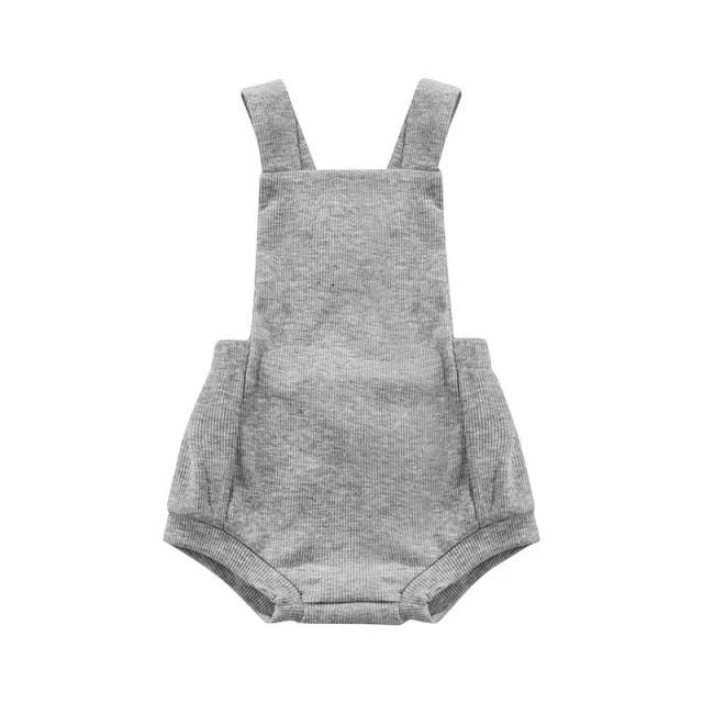 Ribbed Solid Sleeveless Suspender Style Romper Overalls