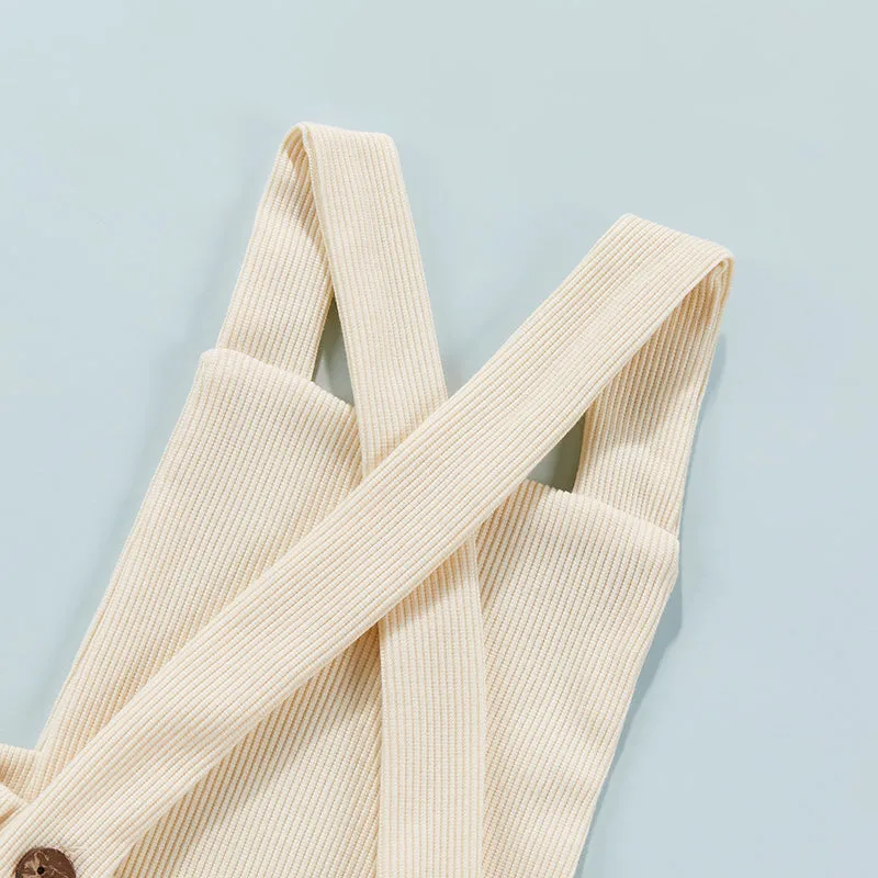 Ribbed Solid Sleeveless Suspender Style Romper Overalls