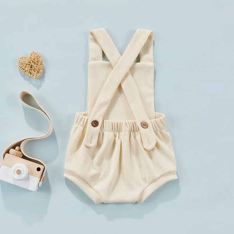 Ribbed Solid Sleeveless Suspender Style Romper Overalls