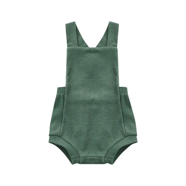Ribbed Solid Sleeveless Suspender Style Romper Overalls