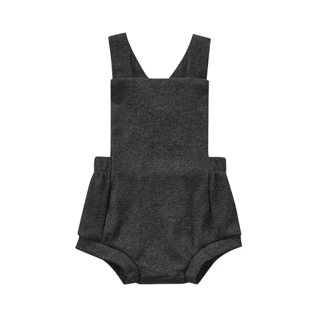 Ribbed Solid Sleeveless Suspender Style Romper Overalls