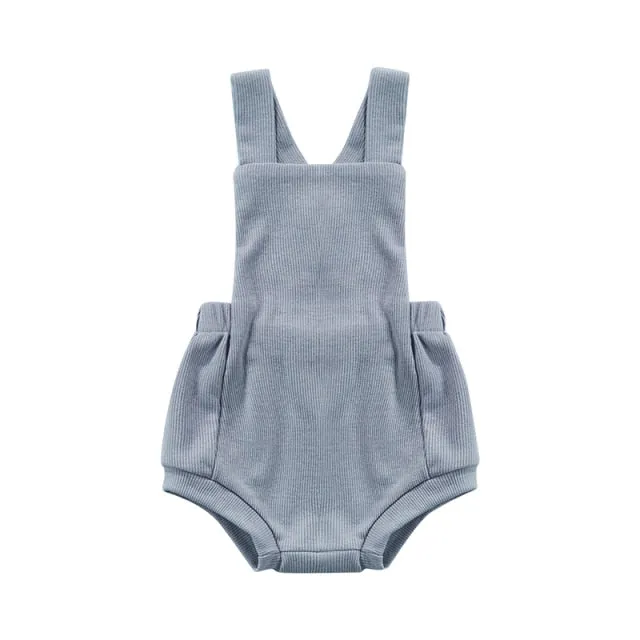 Ribbed Solid Sleeveless Suspender Style Romper Overalls